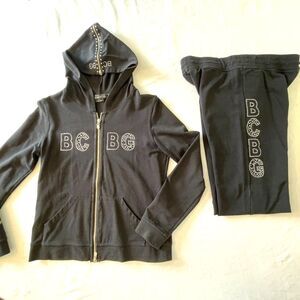 Y2K BCBG MAXAZRIA Track Suit Logo Rhinestone "2000" Leisurewear Black Hooded L